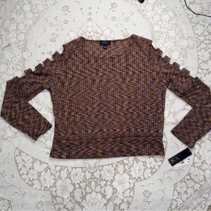NWT BCX Women's Marled Earth tone Ladder Sleeve Knit Top size XL‎